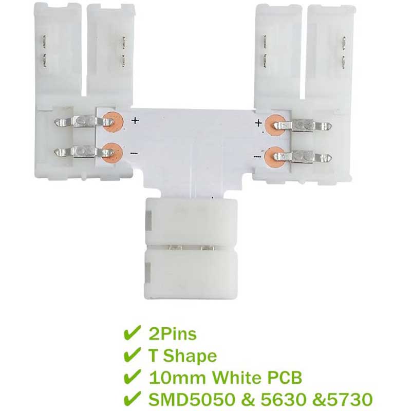 T Shape 2 Pin Single Color LED Strip Connector For 10mm 2 Pin Single Color LED Strip Lights T Shape 2 Pin Single Color LED Strip Connector For 10mm 2 Pin Single Color LED Strip Lights